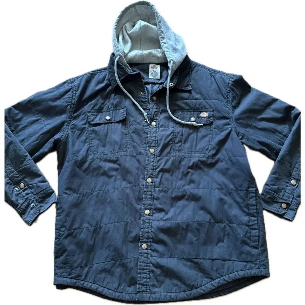 Dickies Men’s Quilted Hooded Jacket Snap Closure Work Wear Size XL
